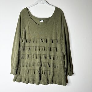 J Crew Sweater Women XL Olive Green Cotton Wool Ruffle Long Slv Boho Cottage